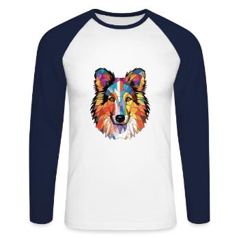Sheltie Dog Breed Colorful Watercolor Illustration - Unisex Long Sleeve Baseball T-Shirt - white/navy - Front - Nik (191cm)