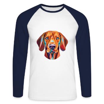 Hungarian Vizsla Dog Breed Watercolor Illustration - Unisex Long Sleeve Baseball T-Shirt - white/navy - Front - Nik (191cm)