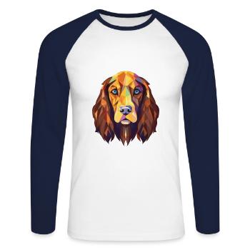 Russian Spaniel Dog Breed Watercolor Illustration - Unisex Long Sleeve Baseball T-Shirt - white/navy - Front - Nik (191cm)