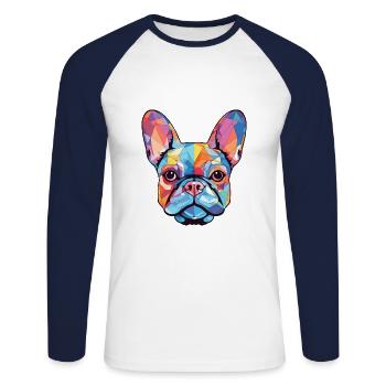 Bouledogue français race chien Illustration à l’aquarelle - T-shirt baseball manches longues Homme - blanc/marine - Devant - Nik (191cm)