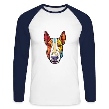 Bull Terrier Dog Breed Watercolor Illustration - Unisex Long Sleeve Baseball T-Shirt - white/navy - Front - Nik (191cm)