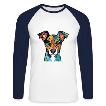 Japanese Terrier Dog Breed Watercolor Illustration - Unisex Long Sleeve Baseball T-Shirt - white/navy - Front - Nik (191cm)