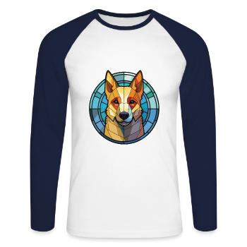 Jindo Dog Breed Colorful Watercolor Illustration - Unisex Long Sleeve Baseball T-Shirt - white/navy - Front - Nik (191cm)