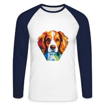 Kooikerhondje chien race aquarelle illustration - T-shirt baseball manches longues Homme - blanc/marine - Devant - Nik (191cm)