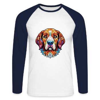 Karakachan chien race aquarelle verre Illustration - T-shirt baseball manches longues Homme - blanc/marine - Devant - Nik (191cm)