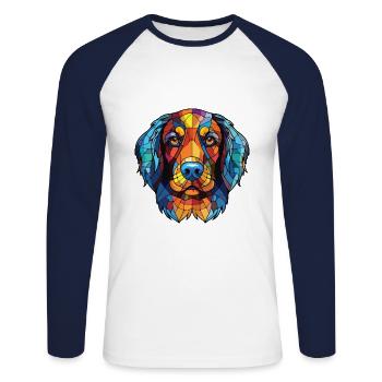Kyi Leo Hunderasse Bunte Aquarell-Illustration - Unisex Baseballshirt langarm - Weiß/Navy - Vorne - Nik (191cm)