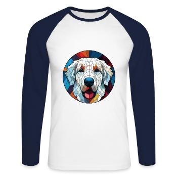 Kuvasz chien race coloré aquarelle illustration - T-shirt baseball manches longues Homme - blanc/marine - Devant - Nik (191cm)