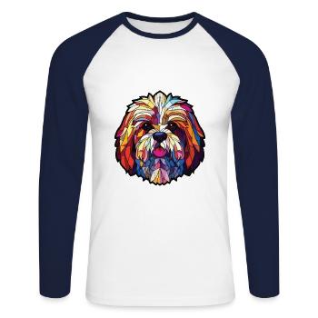 Lhassa Apso chien race aquarelle verre Illustration - T-shirt baseball manches longues Homme - blanc/marine - Devant - Nik (191cm)