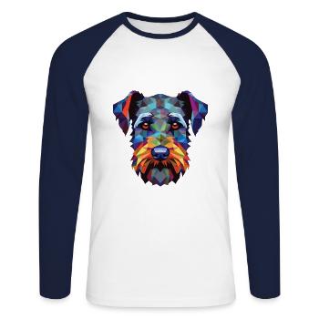 Schnauzer miniature chien race aquarelle colorée - T-shirt baseball manches longues Homme - blanc/marine - Devant - Nik (191cm)