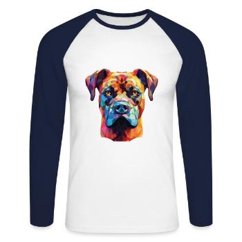 Perro de Presa Canario Hunderasse Aquarellglas - Unisex Baseballshirt langarm - Weiß/Navy - Vorne - Nik (191cm)