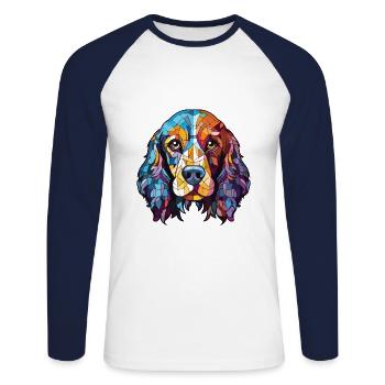 Russian Spaniel Dog Breed Watercolor Illustration - Unisex Long Sleeve Baseball T-Shirt - white/navy - Front - Nik (191cm)