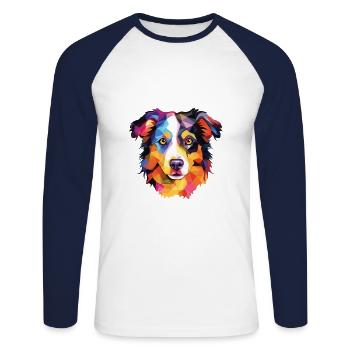 Miniatur American Shepherd Hunderasse Aquarell - Unisex Baseballshirt langarm - Weiß/Navy - Vorne - Nik (191cm)