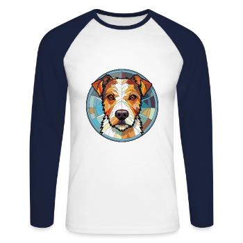 Pfarrer Jake Russell Terrier Hunderasse Aquarell - Unisex Baseballshirt langarm - Weiß/Navy - Vorne - Nik (191cm)