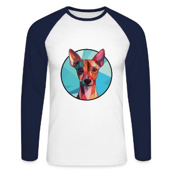 Chien nu péruvien race aquarelle colorée - T-shirt baseball manches longues Homme - blanc/marine - Devant - Nik (191cm)