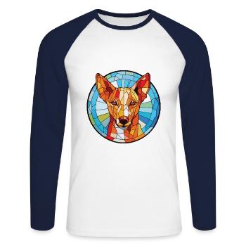 Podenco Canario Hunderasse Aquarell Illustration - Unisex Baseballshirt langarm - Weiß/Navy - Vorne - Nik (191cm)