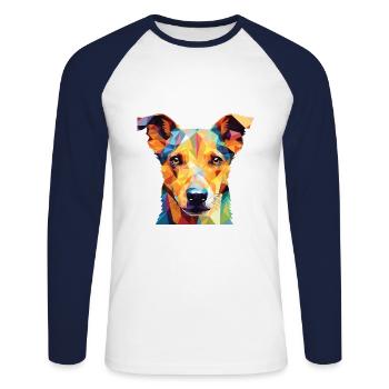 Ratonero Murciano race de chien aquarelle colorée - T-shirt baseball manches longues Homme - blanc/marine - Devant - Nik (191cm)