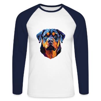 Rottweiler Hunderasse Aquarell Glas Illustration - Unisex Baseballshirt langarm - Weiß/Navy - Vorne - Nik (191cm)