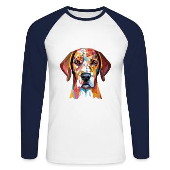 Vieux danois Pointer chien race aquarelle colorée - T-shirt baseball manches longues Homme - blanc/marine - Devant - Nik (191cm)