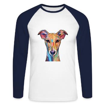 Illustration à l’aquarelle de race de chien lévrier polonais - T-shirt baseball manches longues Homme - blanc/marine - Devant - Nik (191cm)