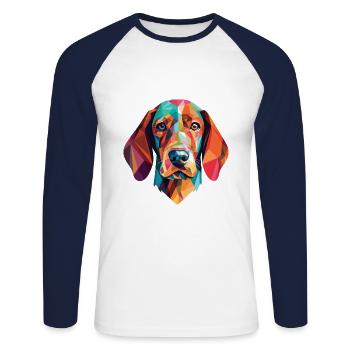 Chien de chasse polonais chien race aquarelle colorée - T-shirt baseball manches longues Homme - blanc/marine - Devant - Nik (191cm)
