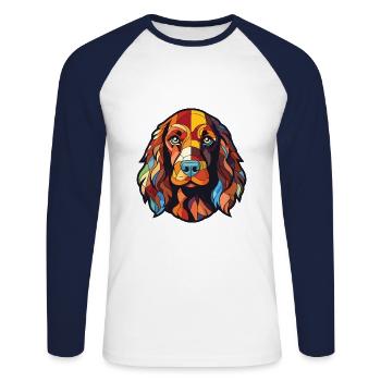 Pont Audemer Épagneul chien race aquarelle colorée - T-shirt baseball manches longues Homme - blanc/marine - Devant - Nik (191cm)