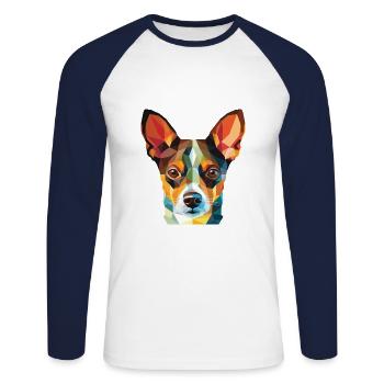 Rat Terrier chien race aquarelle Illustration - T-shirt baseball manches longues Homme - blanc/marine - Devant - Nik (191cm)