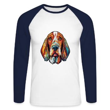 Posavaz Hund Rasse Aquarell Illustration - Unisex Baseballshirt langarm - Weiß/Navy - Vorne - Nik (191cm)