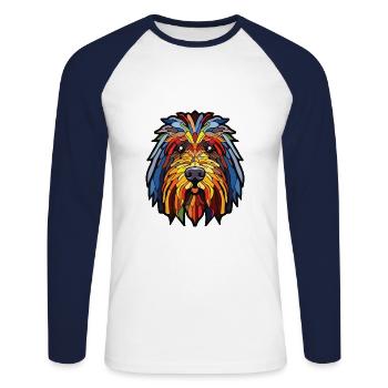 Puli chien race coloré aquarelle illustration - T-shirt baseball manches longues Homme - blanc/marine - Devant - Nik (191cm)