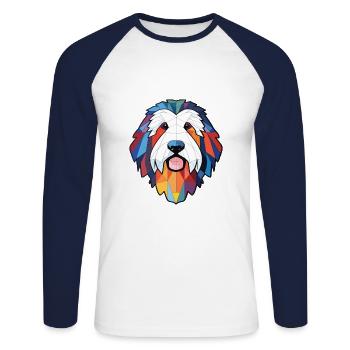Polish Lowland Sheepdog Dog Breed Watercolor Glass - Unisex Long Sleeve Baseball T-Shirt - white/navy - Front - Nik (191cm)