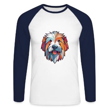 Chien de berger des Pyrénées chien race aquarelle colorée - T-shirt baseball manches longues Homme - blanc/marine - Devant - Nik (191cm)