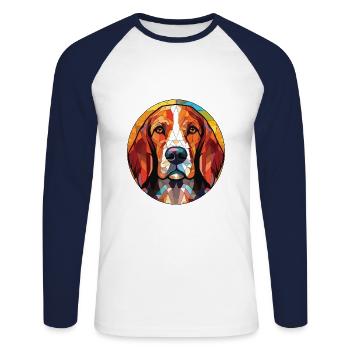 Posavac Hund Rasse Aquarell Illustration - Unisex Baseballshirt langarm - Weiß/Navy - Vorne - Nik (191cm)