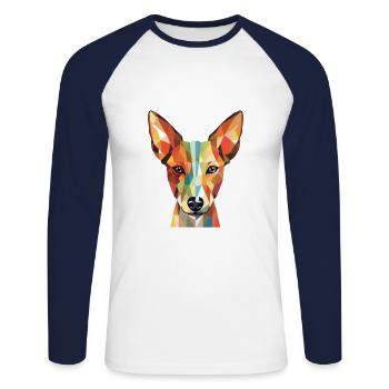 Portugiesische Podengo-Hunderasse buntes Aquarell - Unisex Baseballshirt langarm - Weiß/Navy - Vorne - Nik (191cm)