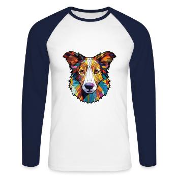 Scotch Collie chien race aquarelle Illustration - T-shirt baseball manches longues Homme - blanc/marine - Devant - Nik (191cm)