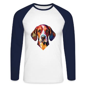 Tyroler Bracke chien race aquarelle Illustration - T-shirt baseball manches longues Homme - blanc/marine - Devant - Nik (191cm)