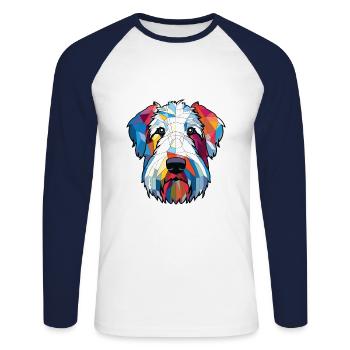 Sealyham Terrier Dog Breed Watercolor Illustration - Unisex Long Sleeve Baseball T-Shirt - white/navy - Front - Nik (191cm)