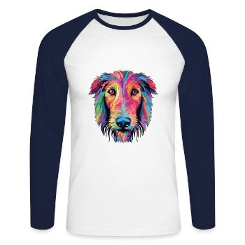 Scottish Deerhound Dog Breed Colorful Watercolor - Unisex Long Sleeve Baseball T-Shirt - white/navy - Front - Nik (191cm)