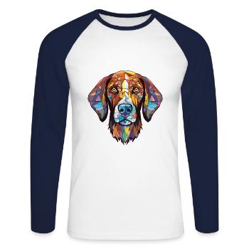 Slovak Rough Haired Pointer Dog Breed Watercolor - Unisex Long Sleeve Baseball T-Shirt - white/navy - Front - Nik (191cm)