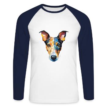 Glatte Foxterrier-Hunderasse buntes Aquarell - Unisex Baseballshirt langarm - Weiß/Navy - Vorne - Nik (191cm)