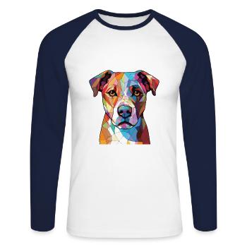Stephens Cur Dog Breed Watercolor Illustration - Unisex Long Sleeve Baseball T-Shirt - white/navy - Front - Nik (191cm)