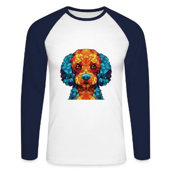 Jouet caniche chien race aquarelle verre Illustration - T-shirt baseball manches longues Homme - blanc/marine - Devant - Nik (191cm)