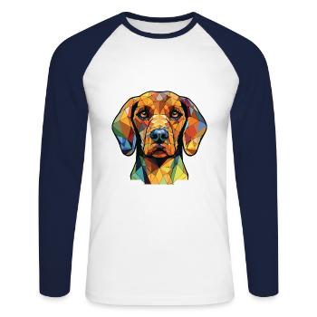 Slovensky Cuvac race chien aquarelle Illustration - T-shirt baseball manches longues Homme - blanc/marine - Devant - Nik (191cm)