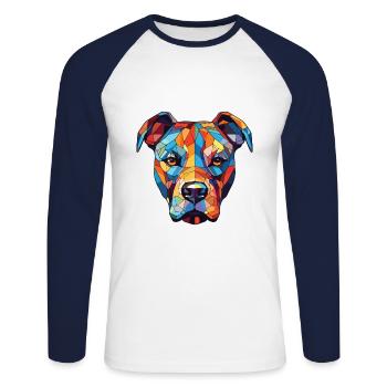 Staffordshire Bull Terrier Staffy Dog Watercolor - Unisex Long Sleeve Baseball T-Shirt - white/navy - Front - Nik (191cm)