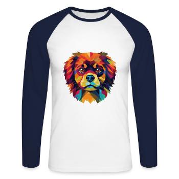 Tibetischer Spaniel Hunderasse Aquarell Illustration - Unisex Baseballshirt langarm - Weiß/Navy - Vorne - Nik (191cm)