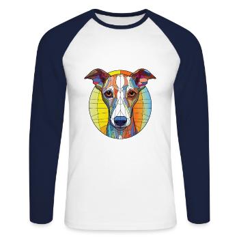 Whippet chien race coloré aquarelle Illustration - T-shirt baseball manches longues Homme - blanc/marine - Devant - Nik (191cm)