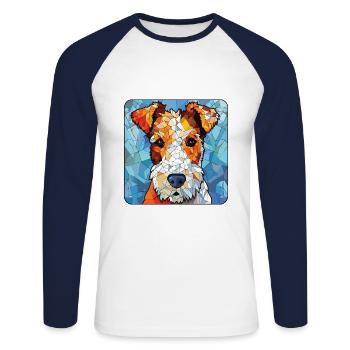 Draht Foxterrier Hunderasse Aquarell Illustration - Unisex Baseballshirt langarm - Weiß/Navy - Vorne - Nik (191cm)