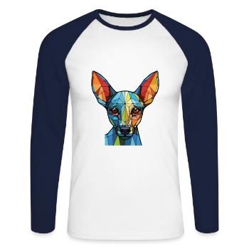 Xoloitzcuintli Hunderasse Aquarell Illustration - Unisex Baseballshirt langarm - Weiß/Navy - Vorne - Nik (191cm)