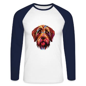 Pointage à poil dur Griffon chien race aquarelle - T-shirt baseball manches longues Homme - blanc/marine - Devant - Nik (191cm)