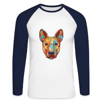Illustration à l’aquarelle de race de chien Thai Ridgeback - T-shirt baseball manches longues Homme - blanc/marine - Devant - Nik (191cm)