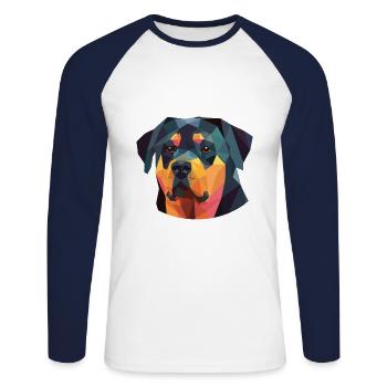 Rottweiler Hunderasse Aquarell Glas Illustration - Unisex Baseballshirt langarm - Weiß/Navy - Vorne - Nik (191cm)