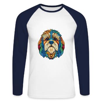 Tibetische Kyi Apso Hunderasse Aquarell Illustration - Unisex Baseballshirt langarm - Weiß/Navy - Vorne - Nik (191cm)
